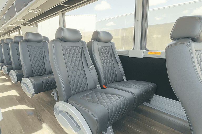 interior of Clovis Minibus Company charter bus