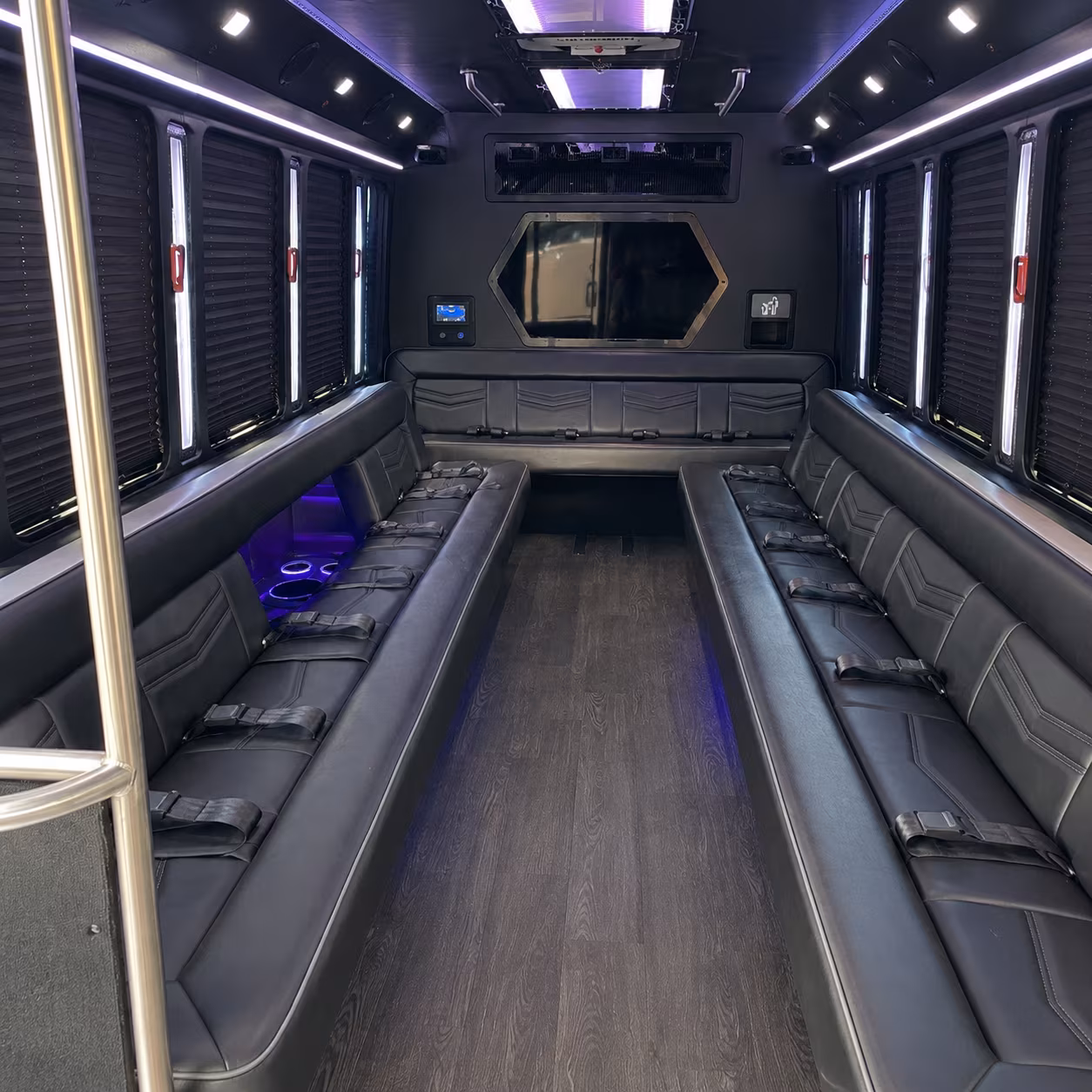 clovis 18 passenger party bus interior