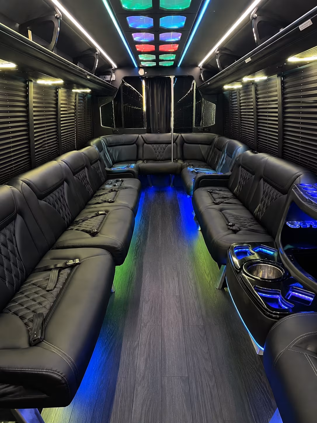 clovis 20 passenger party bus interior